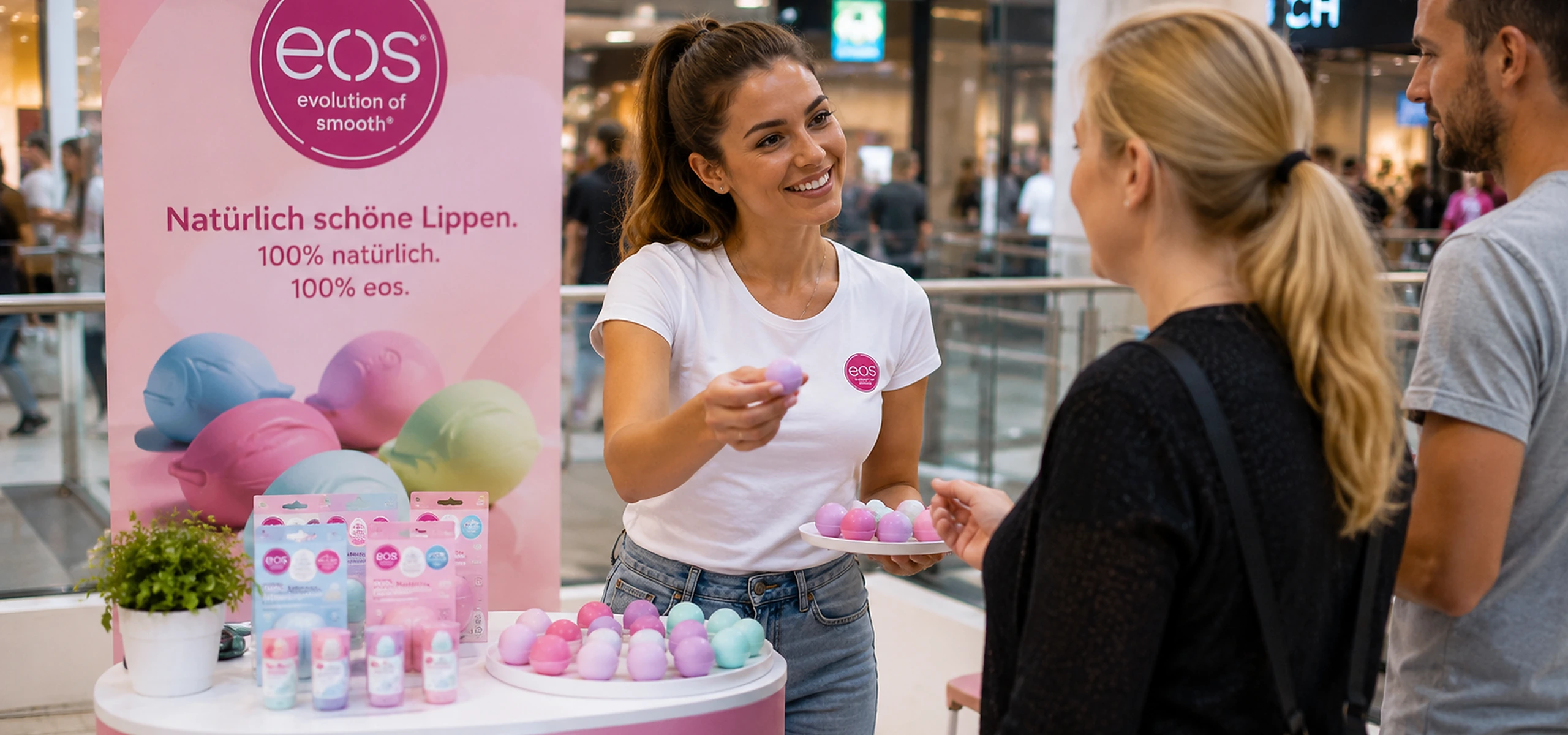 EOS Lippenpflege-Sampling im Shoppingcenter