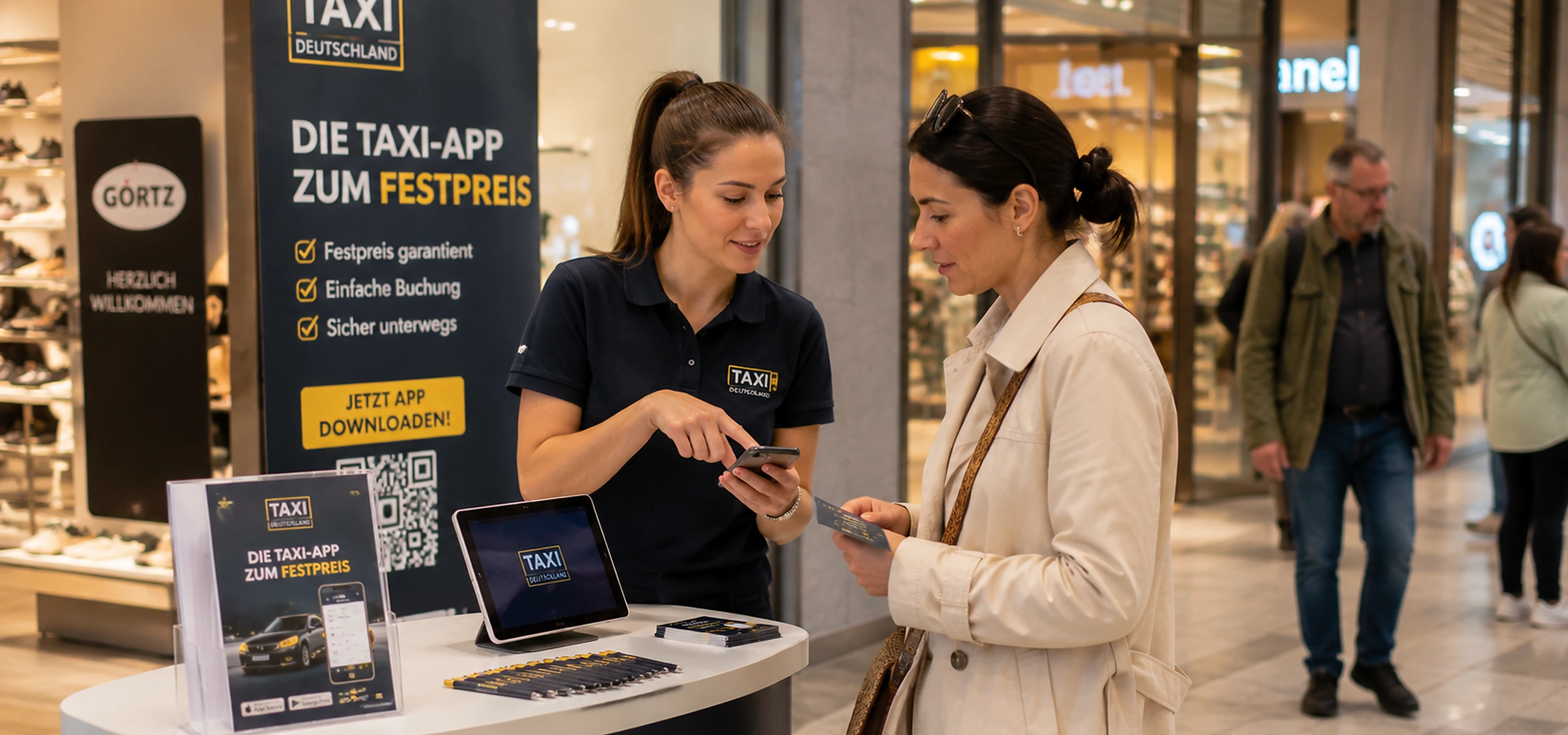 Taxi Deutschland App-Demonstration im Shoppingcenter