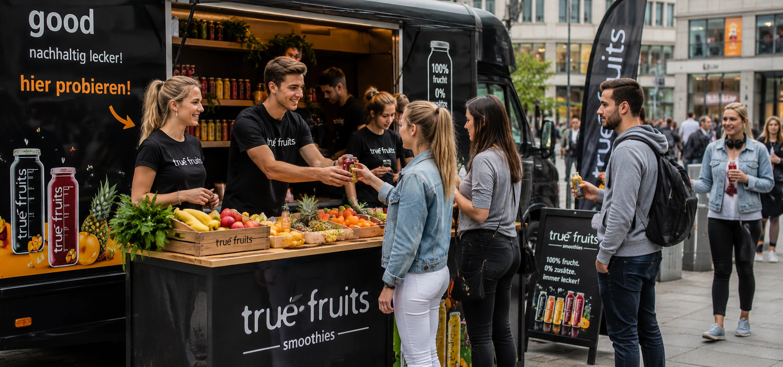True Fruits Smoothie-Sampling am Foodtruck