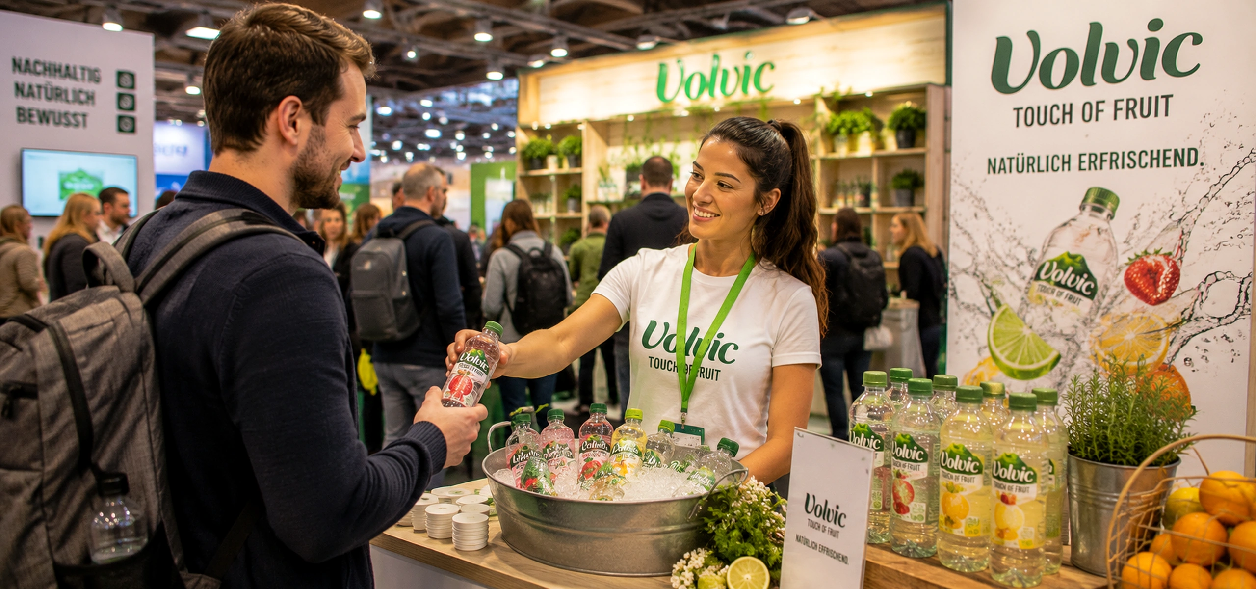 Volvic Getränke-Sampling auf der Messe