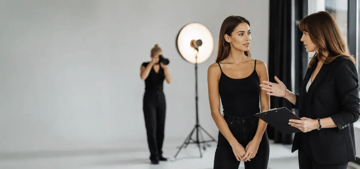Models einer Modelagentur beim Casting im Fotostudio